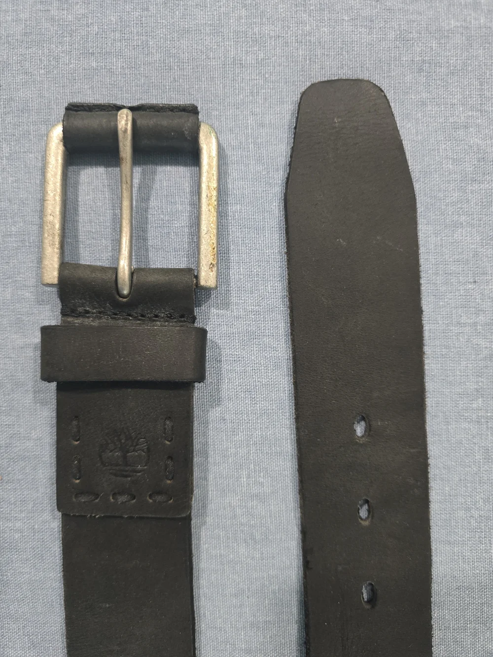 Timberland Black Leather Men's Belt with Silver Buckle